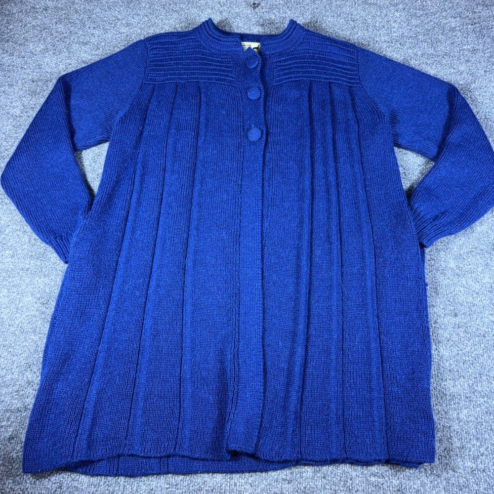 Peruvian Link Alpaca Collection Blue Pleated Longline Cardigan Sweater Size L